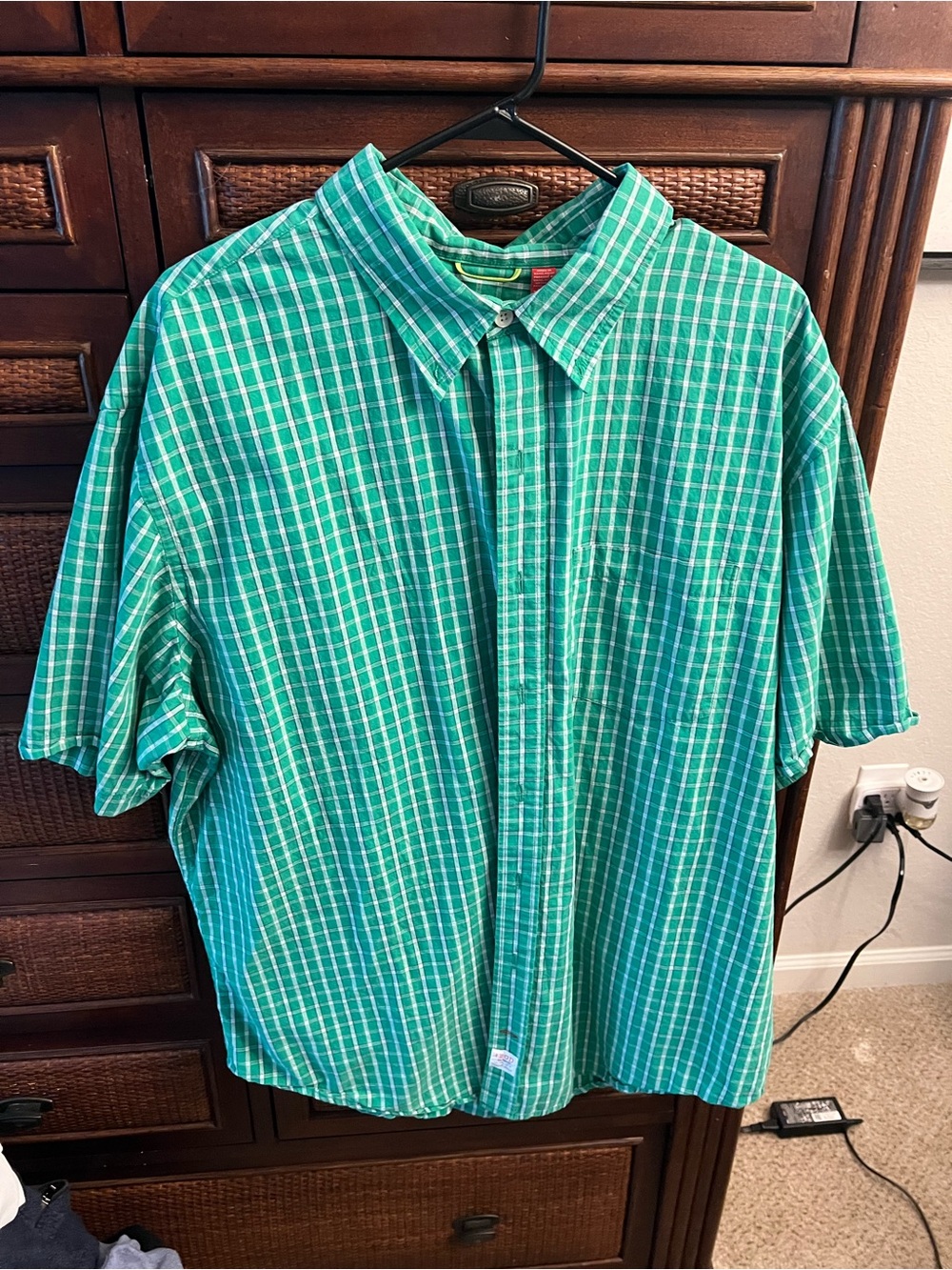 Izod Green Plaid Short-Sleeve Button-Down Shirt